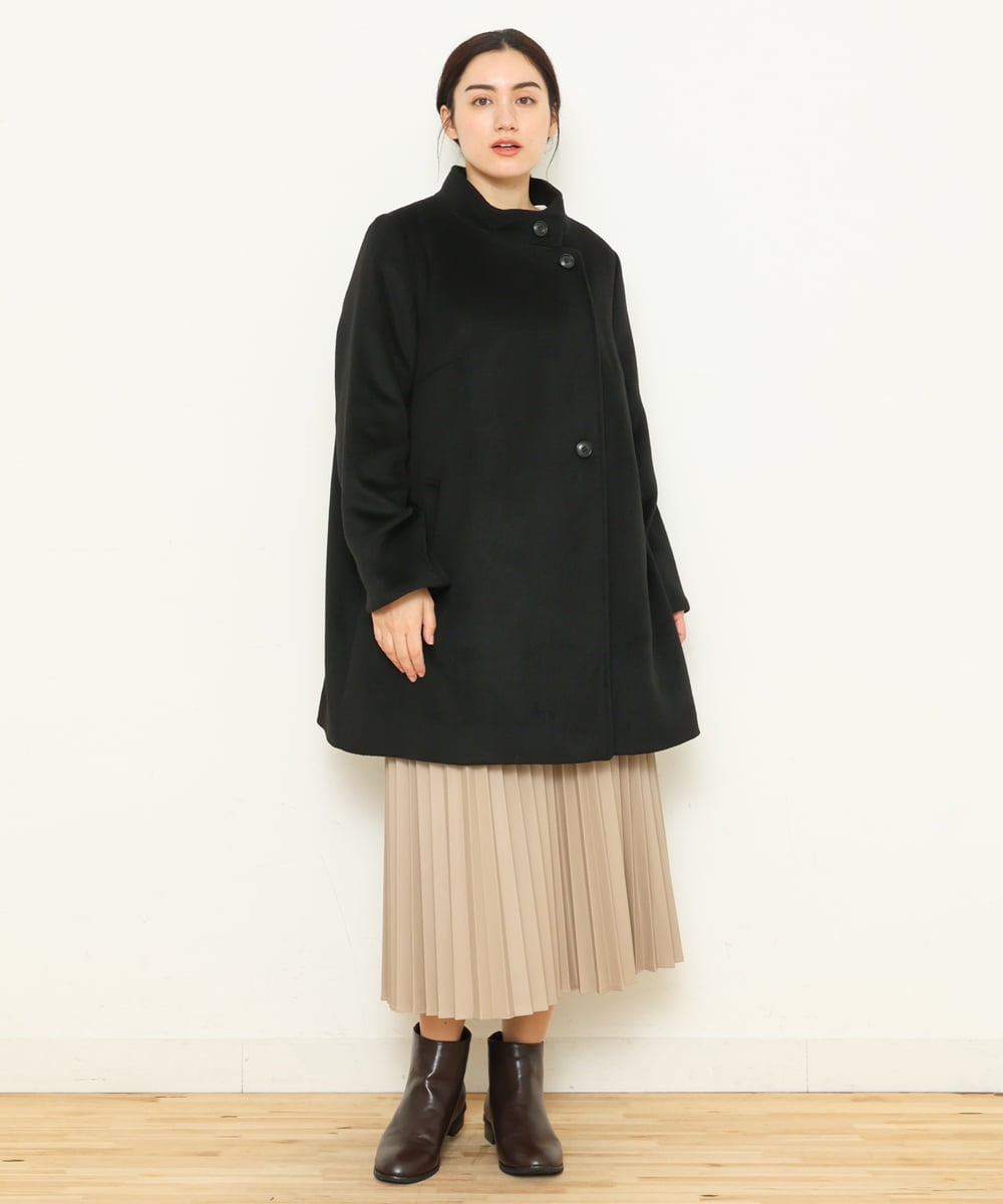 OLULP01270 eur3(エウルキューブ) 【大きいサイズ】カシミヤ混ロングコート ブラック(94)