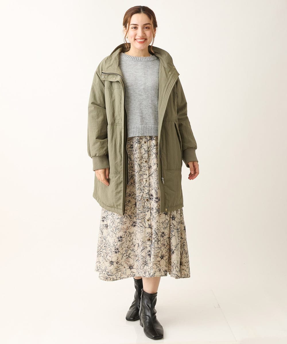 OLULS02259 eur3(エウルキューブ) 【大きいサイズ】ナイロンワッシャー中綿スタンドコート カーキ(36)