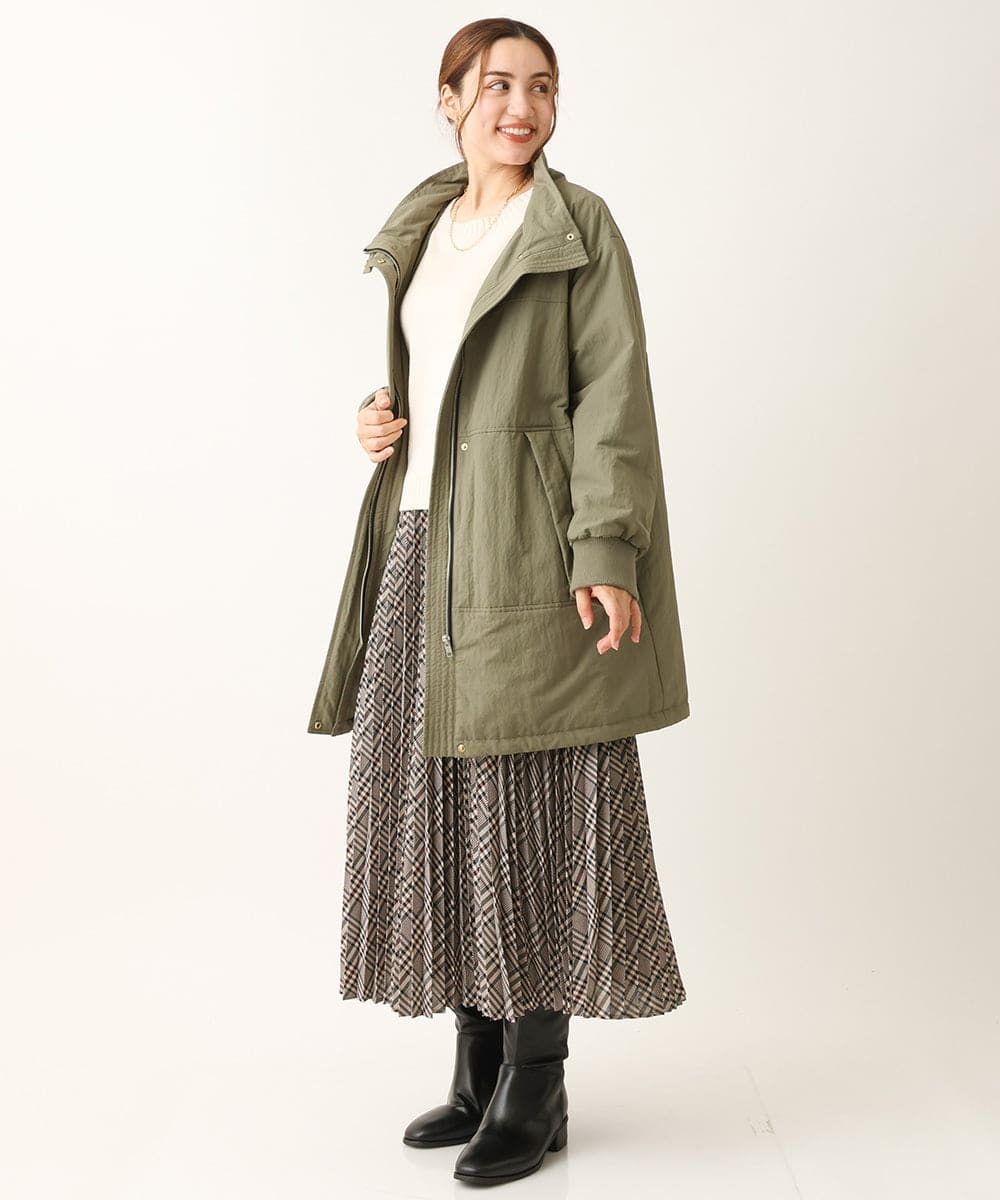 OLULS02259 eur3(エウルキューブ) 【大きいサイズ】ナイロンワッシャー中綿スタンドコート カーキ(36)