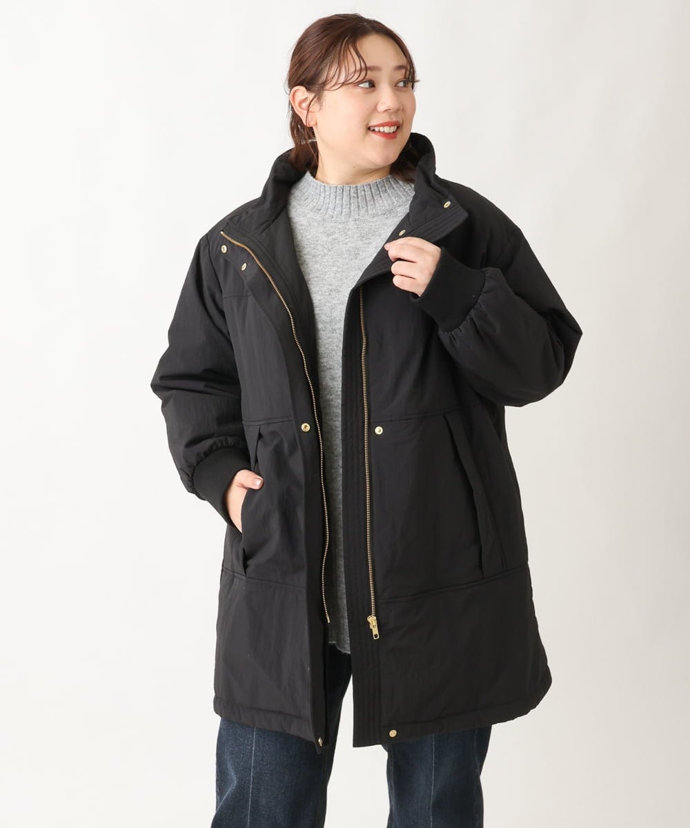 OLULS02259 eur3(エウルキューブ) 【大きいサイズ】ナイロンワッシャー中綿スタンドコート ブラック(94)
