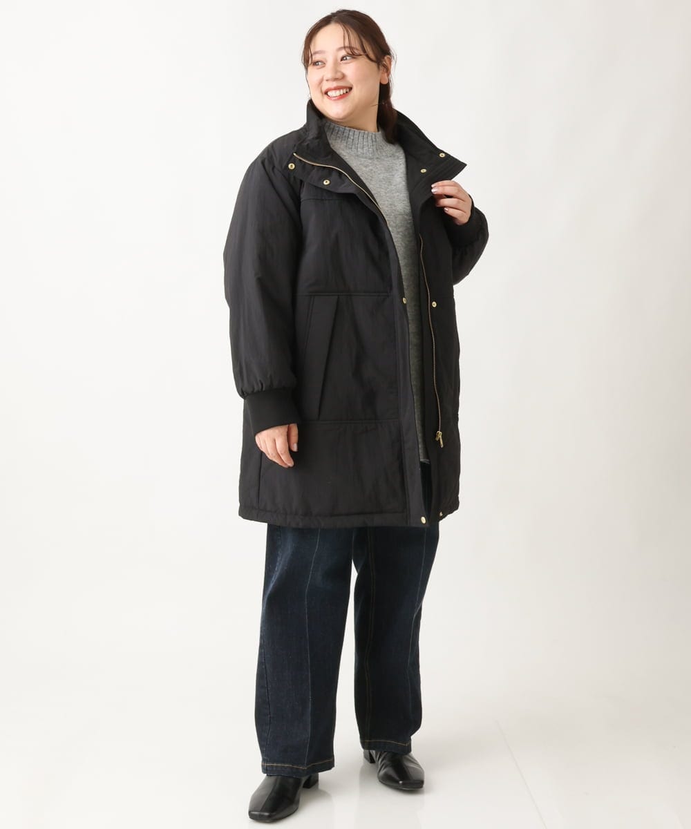 OLULS02259 eur3(エウルキューブ) 【大きいサイズ】ナイロンワッシャー中綿スタンドコート ブラック(94)