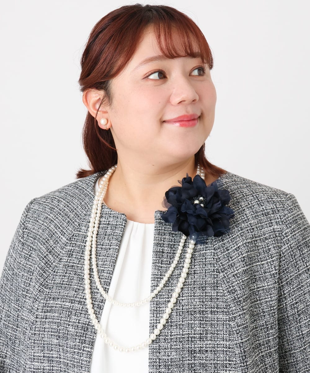 OZ2BD45054 eur3(エウルキューブ) 2連パールネックレス×フラワーコサージュ ネイビー