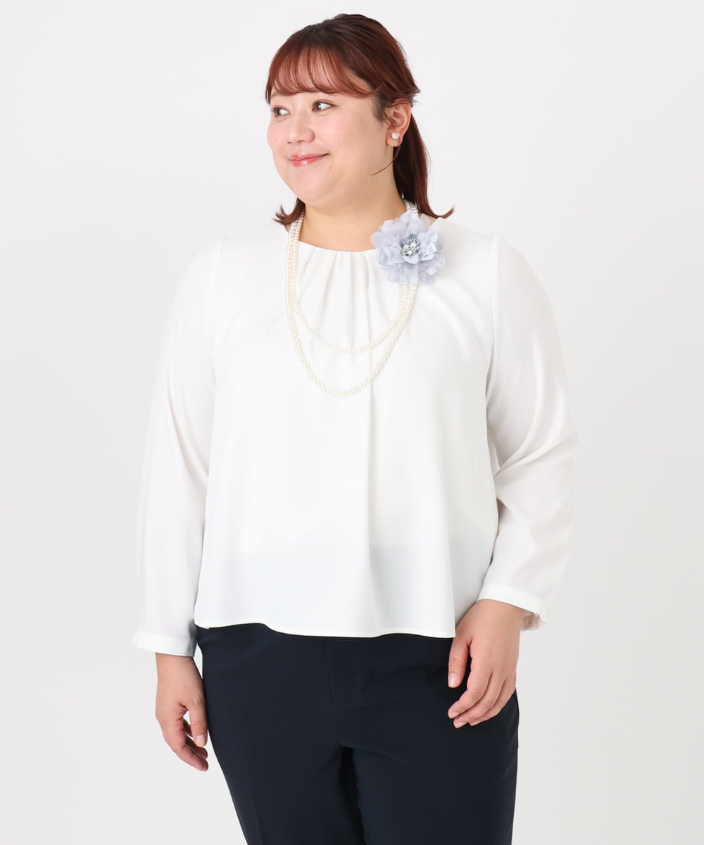 OZ2BD45054 eur3(エウルキューブ) 2連パールネックレス×フラワーコサージュ グレー