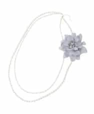 OZ2BD45054 eur3(エウルキューブ) 2連パールネックレス×フラワーコサージュ グレー