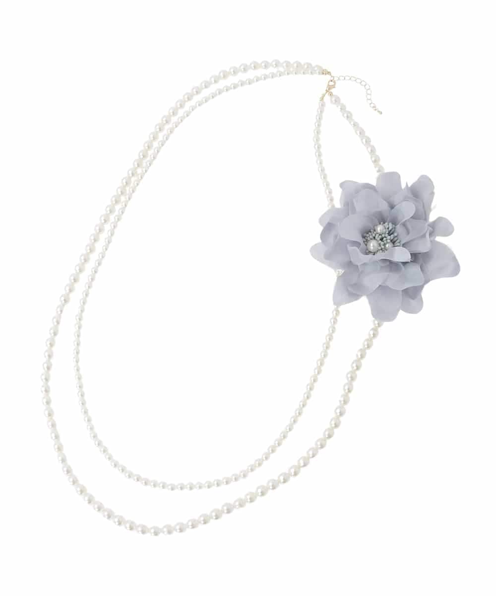 OZ2BD45054 eur3(エウルキューブ) 2連パールネックレス×フラワーコサージュ グレー