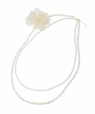 OZ2CD01054 eur3(エウルキューブ) コサージュ付き2連パールライクネックレス アイボリー