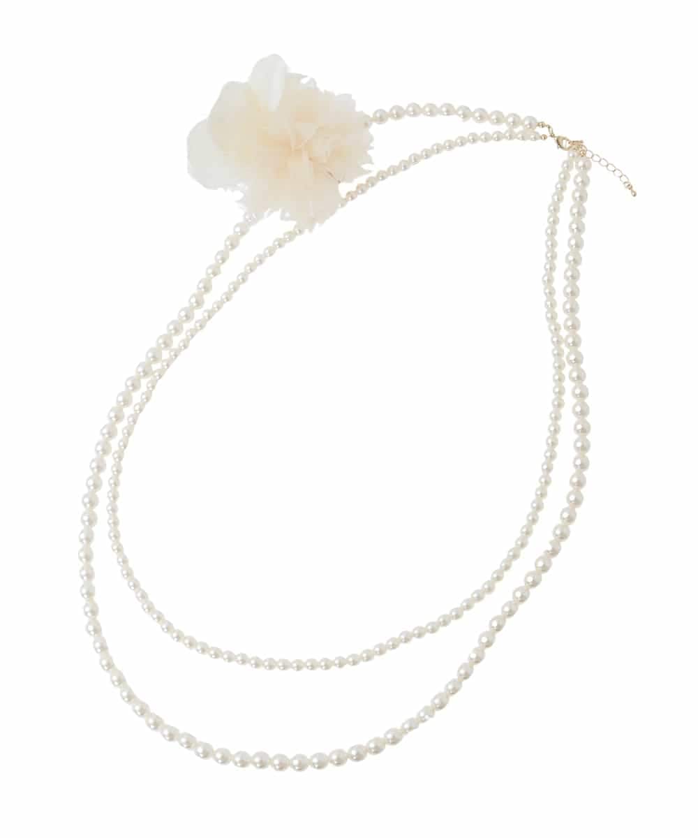 OZ2CD01054 eur3(エウルキューブ) コサージュ付き2連パールライクネックレス アイボリー
