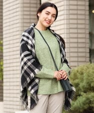 OZ3AS13060 eur3(エウルキューブ) チェック柄ブランケットポンチョ ブラック(94)