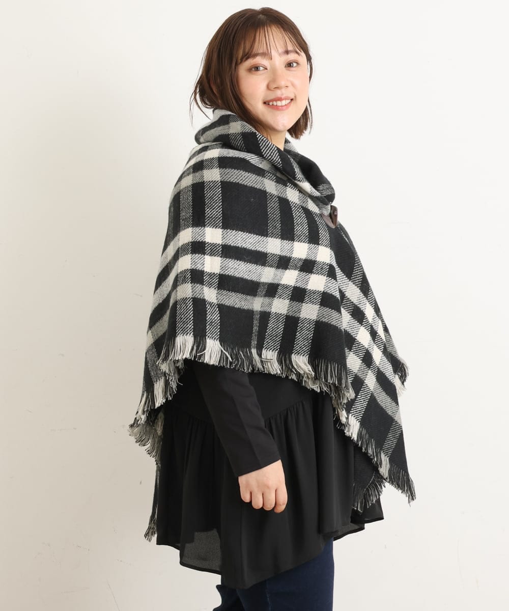 OZ3AS13060 eur3(エウルキューブ) チェック柄ブランケットポンチョ ブラック(94)