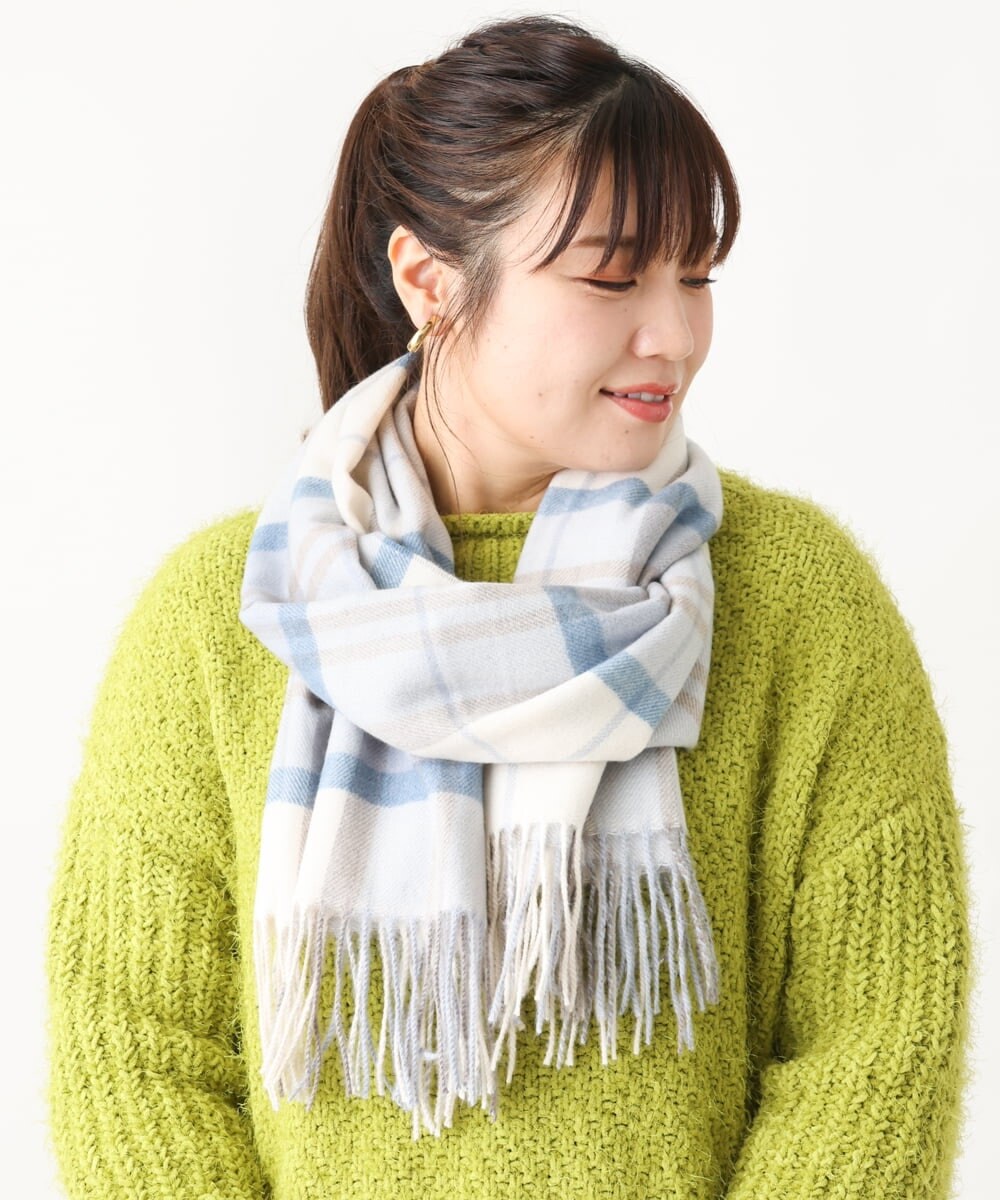 OZ3AV18054 eur3(エウルキューブ) チェック柄フリンジストール アイボリー(80)