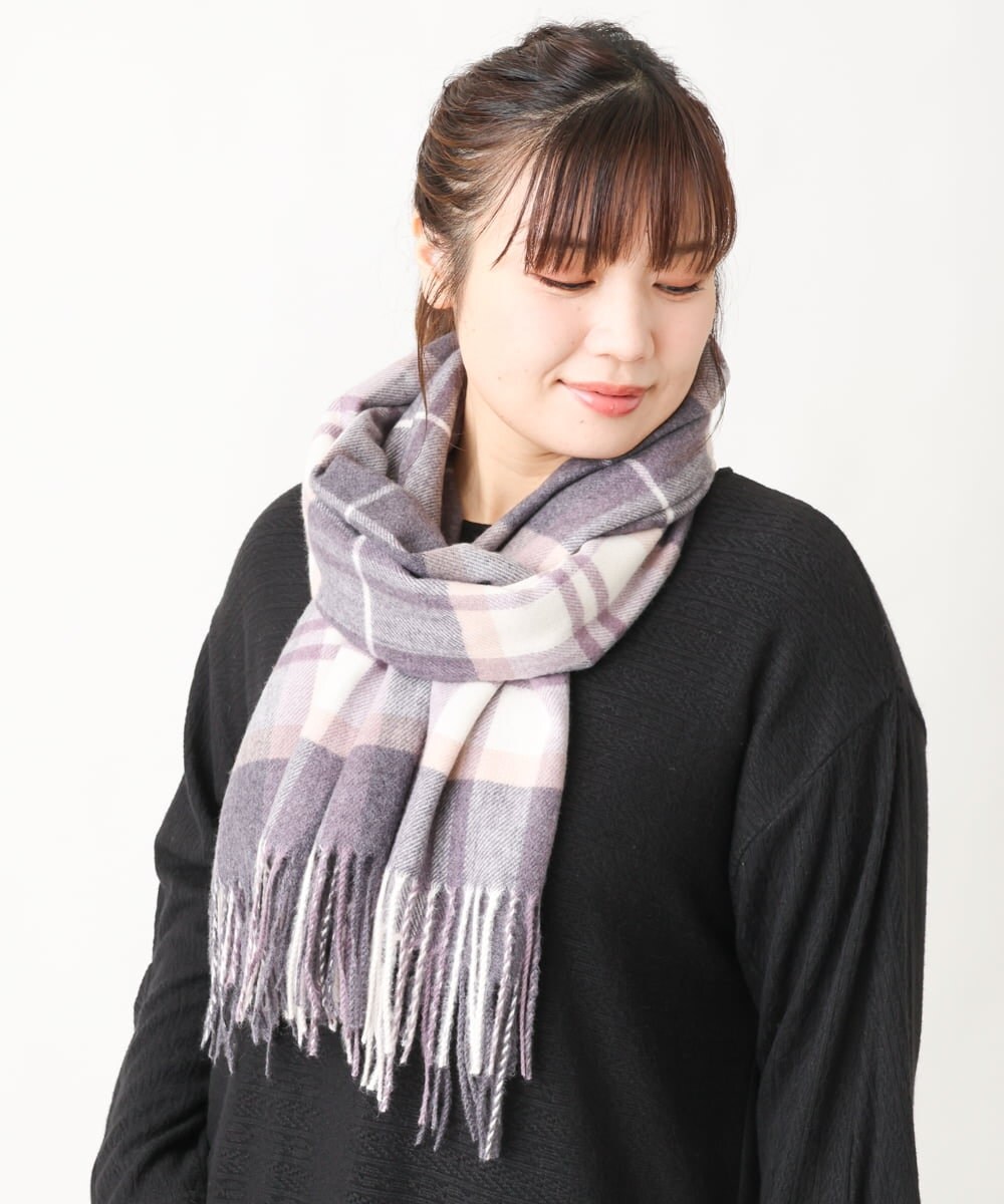 OZ3AV18054 eur3(エウルキューブ) チェック柄フリンジストール グレー(92)