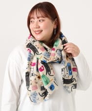 OZ3DD02039 eur3(エウルキューブ) 猫モチーフ大判ストール アイボリー