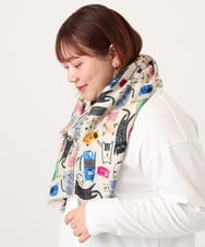 OZ3DD02039 eur3(エウルキューブ) 猫モチーフ大判ストール アイボリー