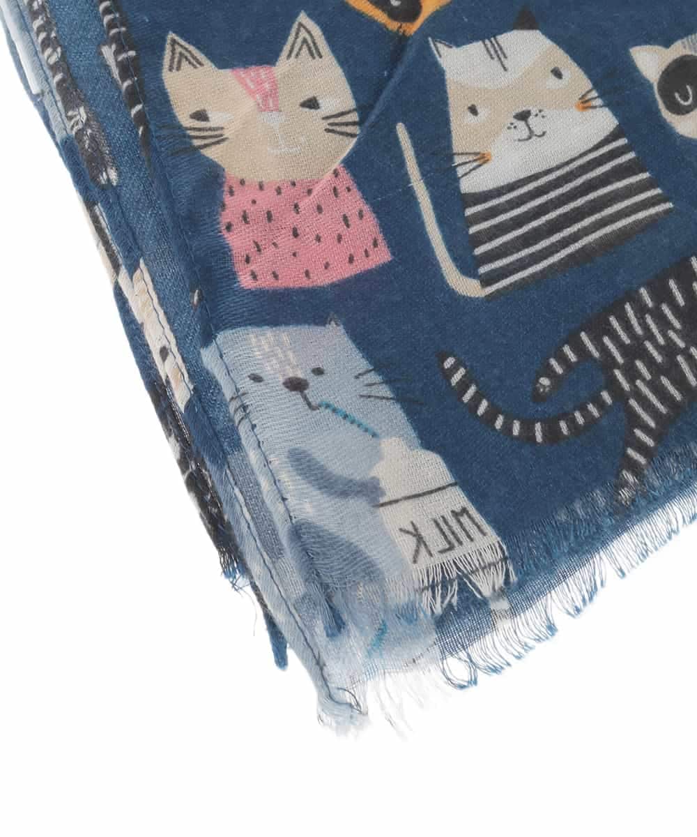 OZ3DD02039 eur3(エウルキューブ) 猫モチーフ大判ストール ネイビー