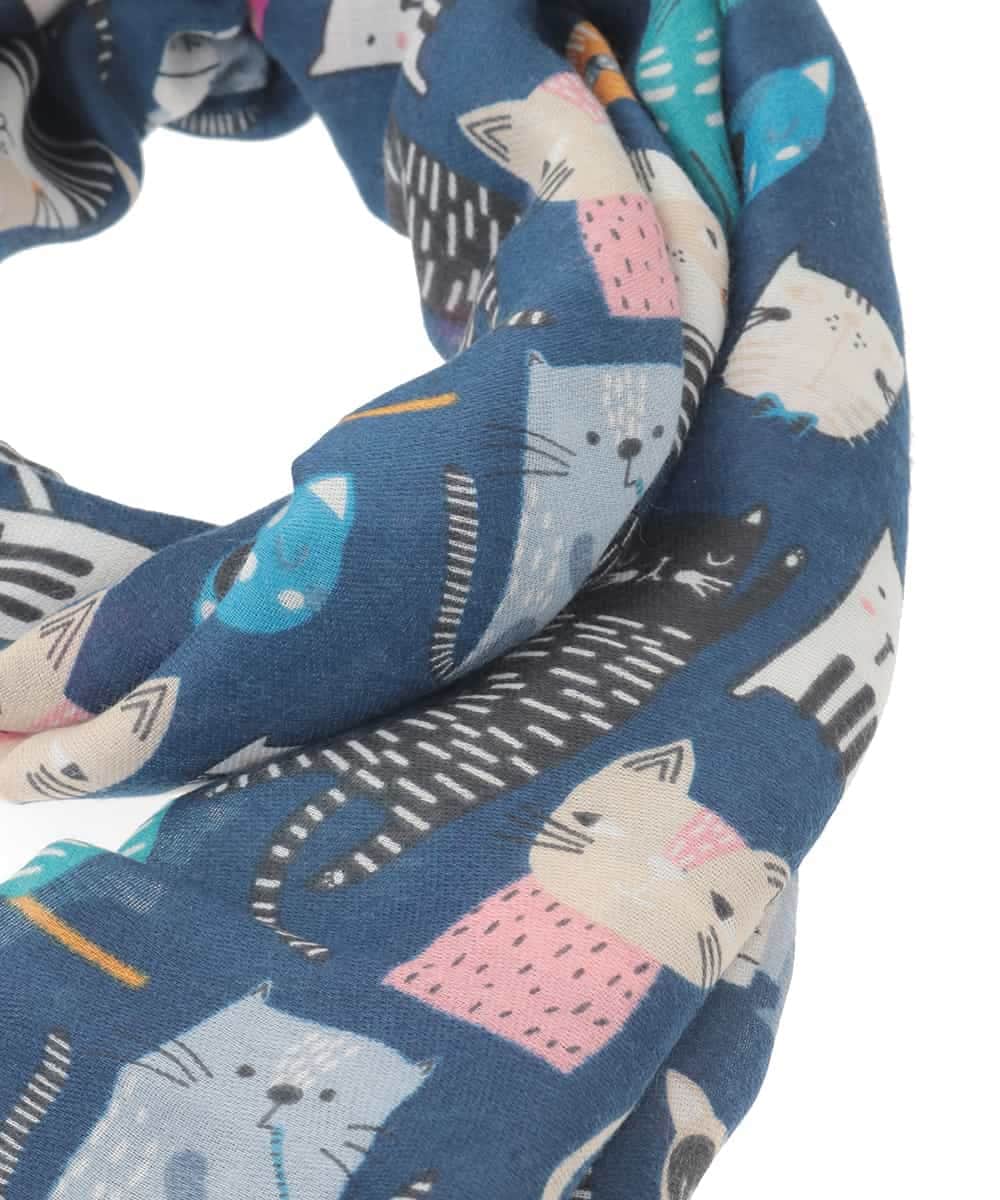 OZ3DD02039 eur3(エウルキューブ) 猫モチーフ大判ストール ネイビー