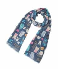 OZ3DD02039 eur3(エウルキューブ) 猫モチーフ大判ストール ネイビー