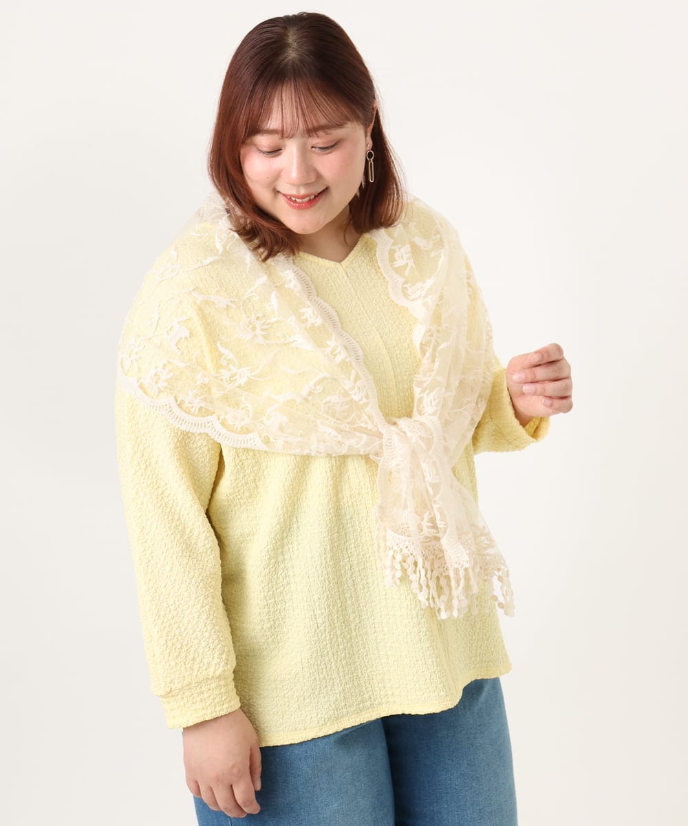 OZ3DD03054 eur3(エウルキューブ) コットン刺繍シアー猫ストール アイボリー