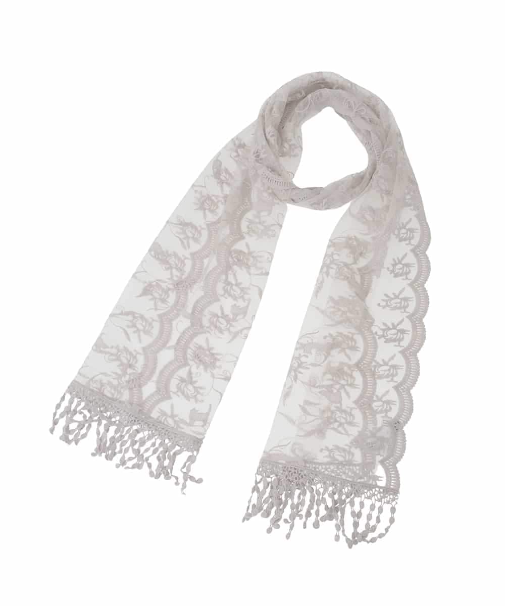 OZ3DD03054 eur3(エウルキューブ) コットン刺繍シアー猫ストール ライトグレー