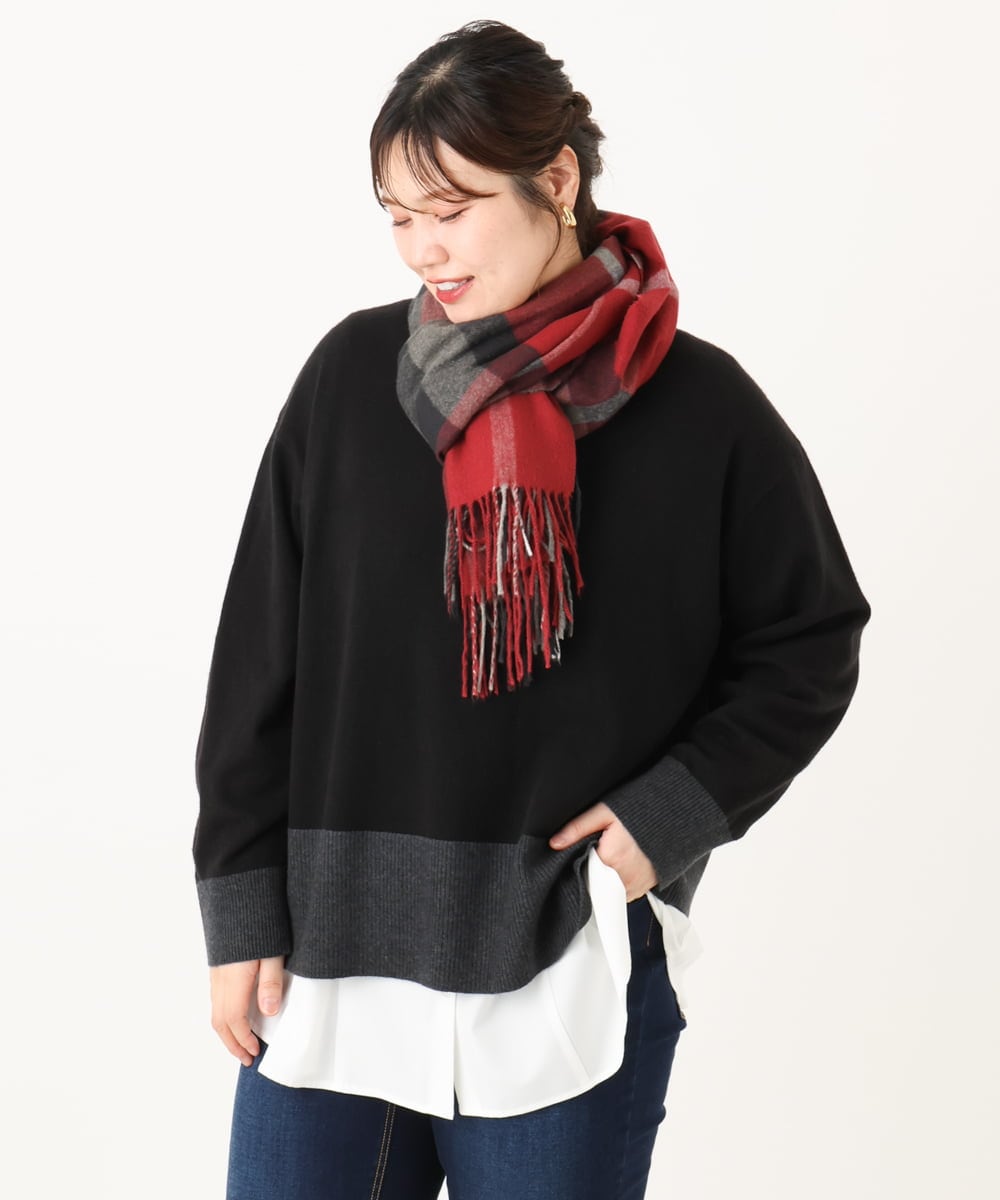 OZ3LA06034 eur3(エウルキューブ) カラーチェックフリンジマフラー レッド