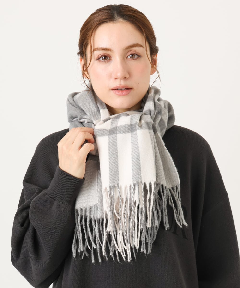 カラーチェックフリンジマフラー(ストール・マフラー・スヌード