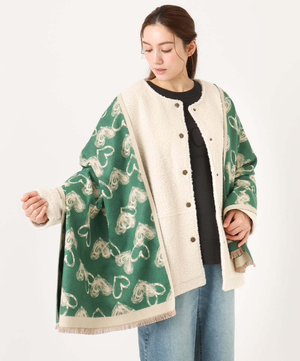 OZ3LA11054 eur3(エウルキューブ) ハート柄ストール グリーン