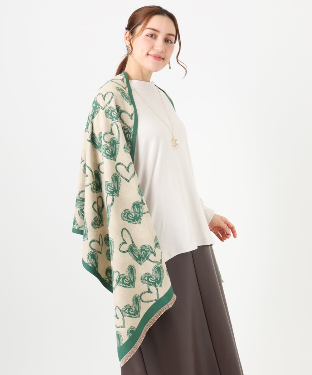 OZ3LA11054 eur3(エウルキューブ) ハート柄ストール グリーン