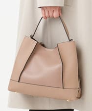 OZ5AD27079 eur3(エウルキューブ) 【2WAY】切り替えデザインフェイクレザーハンドバッグ グレージュ