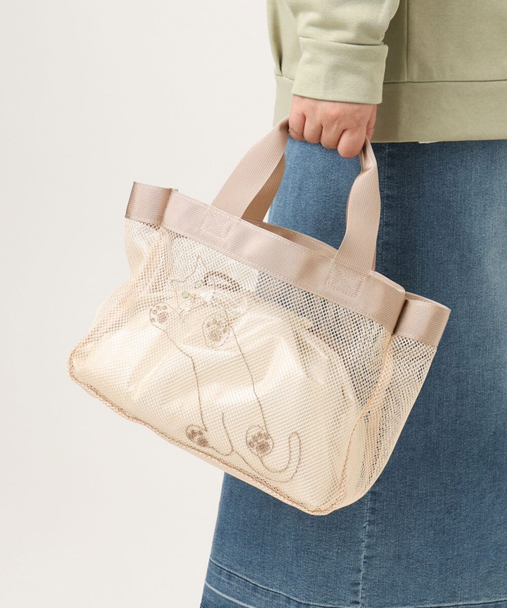 OZ5DD03064 eur3(エウルキューブ) キャット刺繍メッシュトートバッグ アイボリー