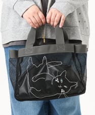 OZ5DD03064 eur3(エウルキューブ) キャット刺繍メッシュトートバッグ ブラック