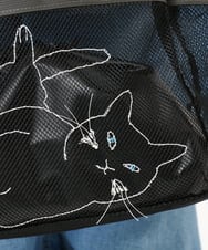 OZ5DD03064 eur3(エウルキューブ) キャット刺繍メッシュトートバッグ ブラック