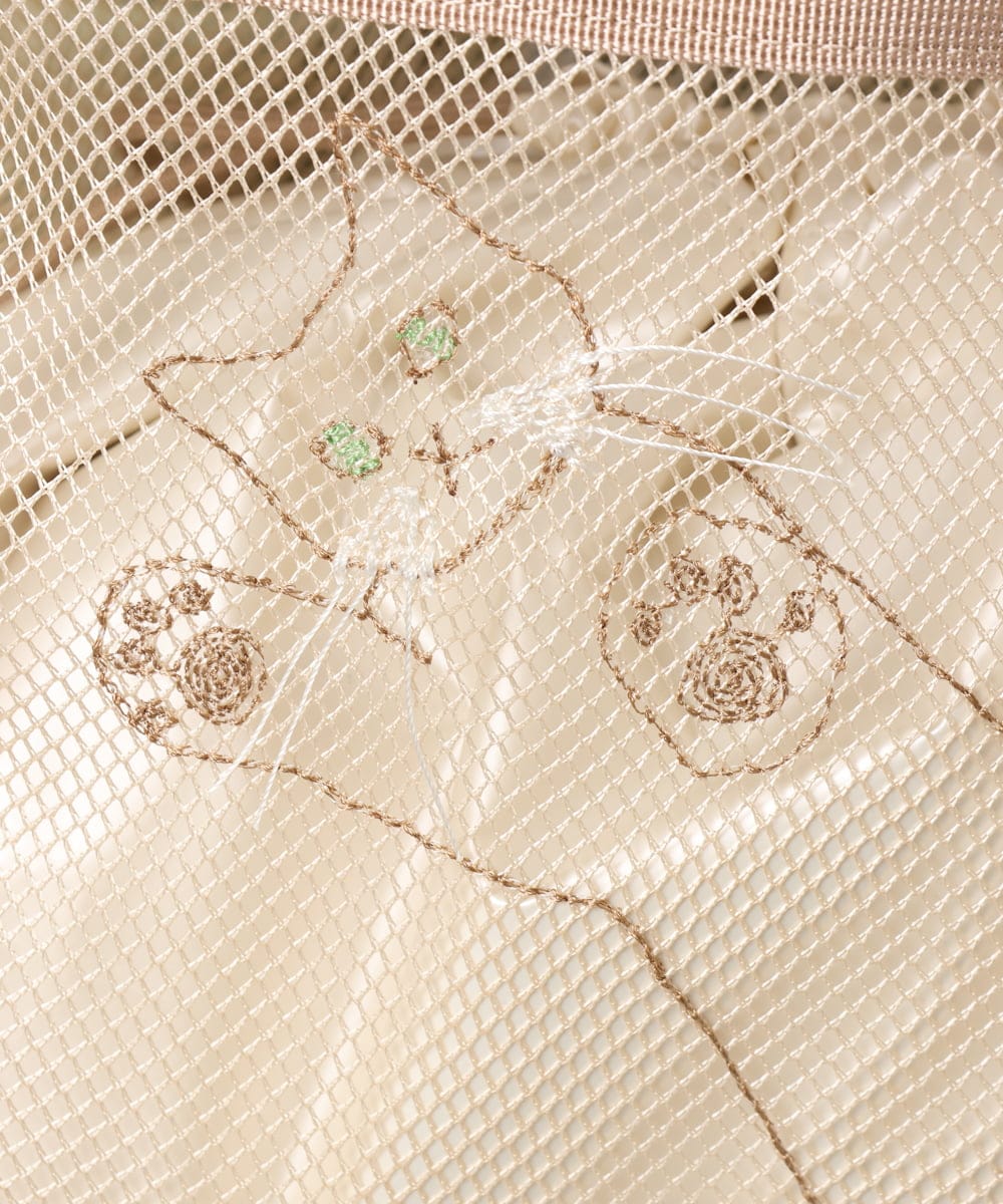 OZ5DD03064 eur3(エウルキューブ) キャット刺繍メッシュトートバッグ ブラック