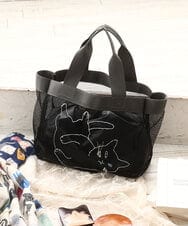 OZ5DD03064 eur3(エウルキューブ) キャット刺繍メッシュトートバッグ ブラック
