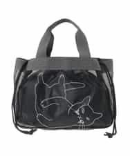 OZ5DD03064 eur3(エウルキューブ) キャット刺繍メッシュトートバッグ ブラック
