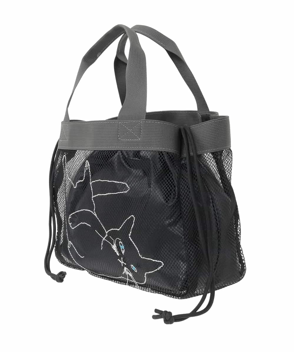 OZ5DD03064 eur3(エウルキューブ) キャット刺繍メッシュトートバッグ ブラック