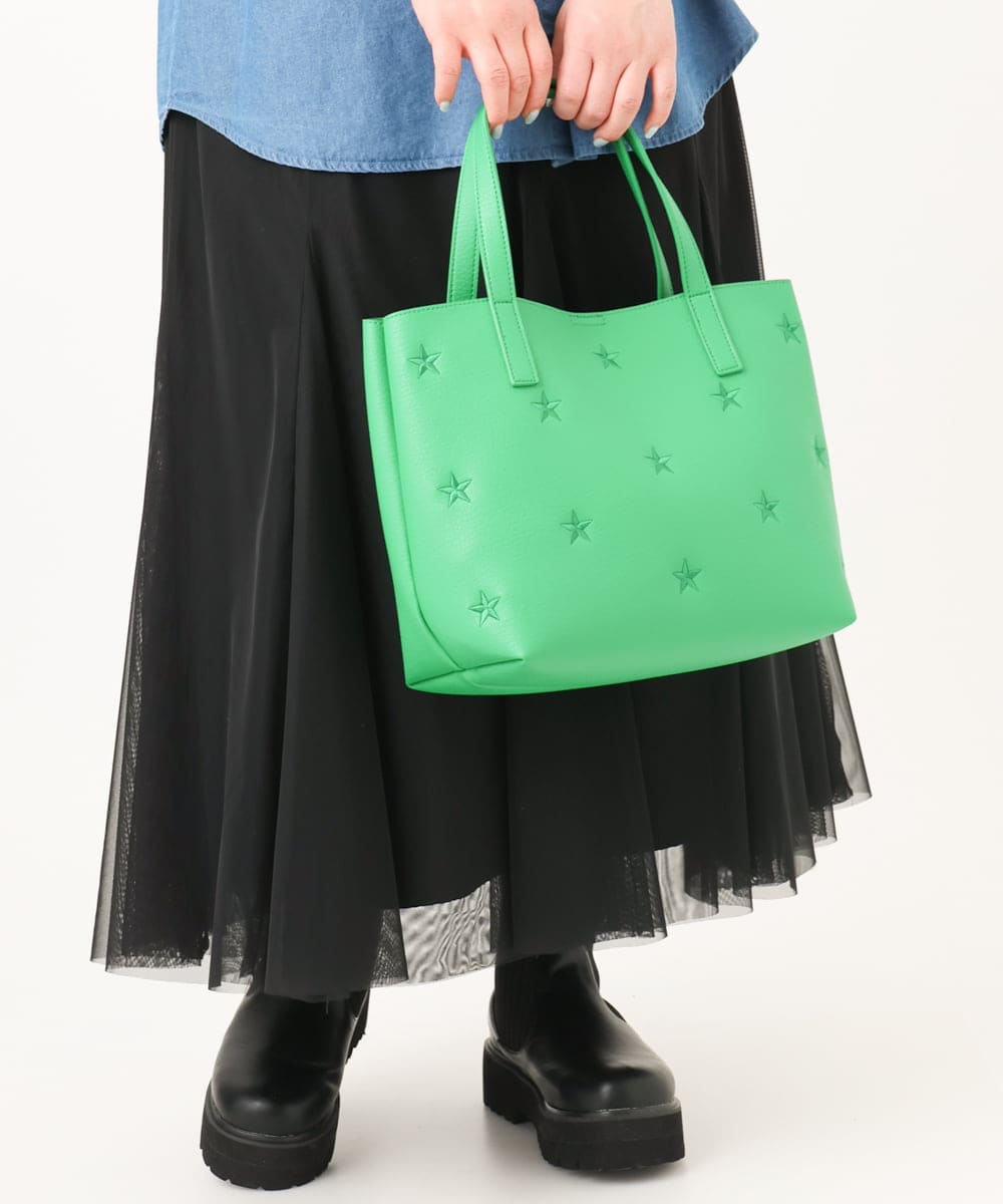 OZ5EA04064 eur3(エウルキューブ) 星柄刺繍トートバッグ グリーン(35)