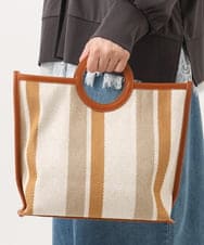 OZ5ED04064 eur3(エウルキューブ) 【2WAY】ストライプパイピングスクエアトートバッグ ベージュ