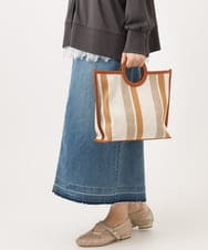 OZ5ED04064 eur3(エウルキューブ) 【2WAY】ストライプパイピングスクエアトートバッグ ベージュ