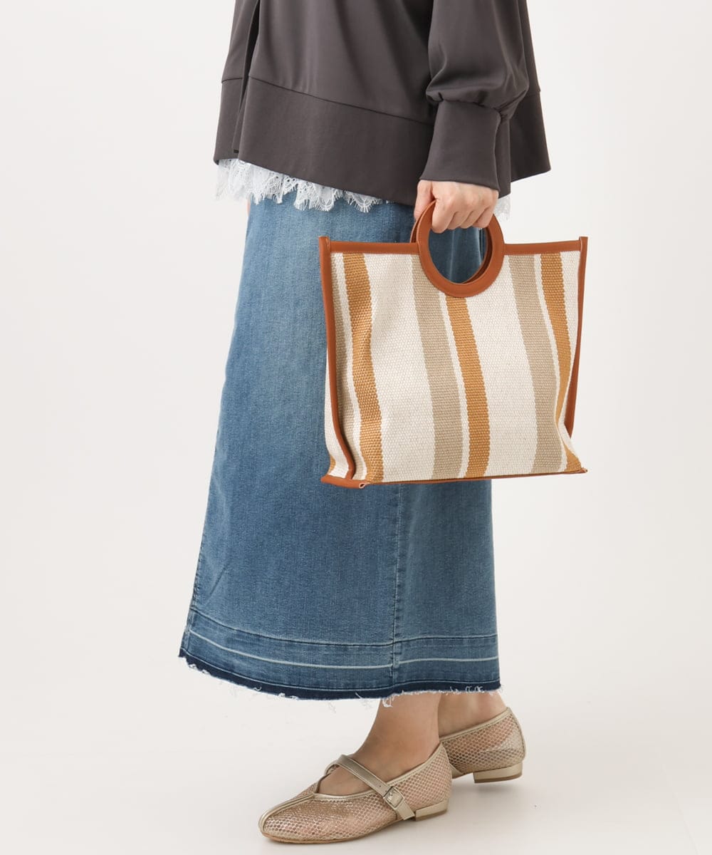 OZ5ED04064 eur3(エウルキューブ) 【2WAY】ストライプパイピングスクエアトートバッグ ベージュ