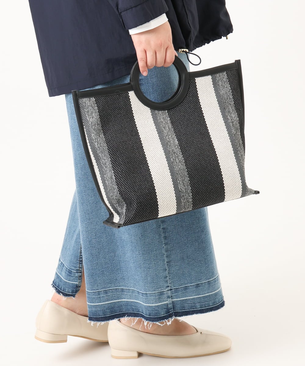 OZ5ED04064 eur3(エウルキューブ) 【2WAY】ストライプパイピングスクエアトートバッグ ブラック