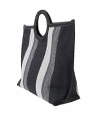 OZ5ED04064 eur3(エウルキューブ) 【2WAY】ストライプパイピングスクエアトートバッグ ブラック