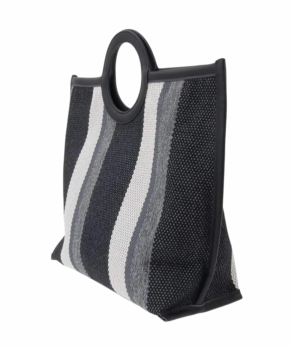 OZ5ED04064 eur3(エウルキューブ) 【2WAY】ストライプパイピングスクエアトートバッグ ブラック