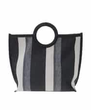 OZ5ED04064 eur3(エウルキューブ) 【2WAY】ストライプパイピングスクエアトートバッグ ブラック