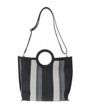 OZ5ED04064 eur3(エウルキューブ) 【2WAY】ストライプパイピングスクエアトートバッグ ブラック