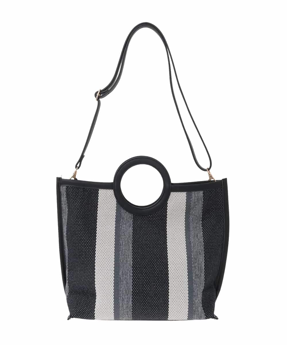 OZ5ED04064 eur3(エウルキューブ) 【2WAY】ストライプパイピングスクエアトートバッグ ブラック