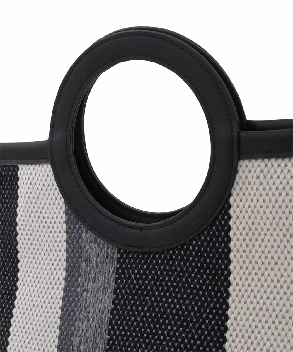 OZ5ED04064 eur3(エウルキューブ) 【2WAY】ストライプパイピングスクエアトートバッグ ブラック