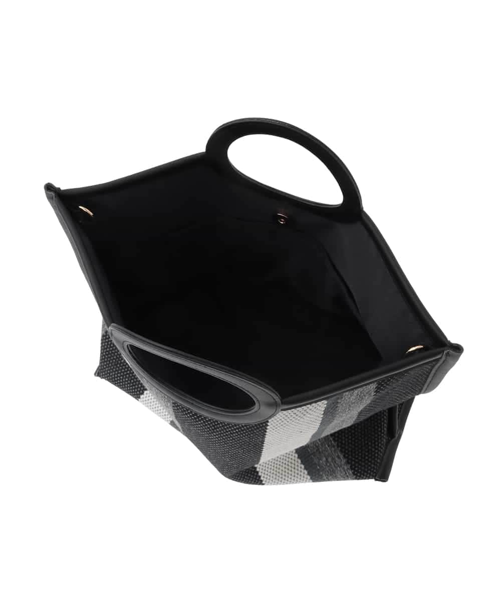 OZ5ED04064 eur3(エウルキューブ) 【2WAY】ストライプパイピングスクエアトートバッグ ブラック