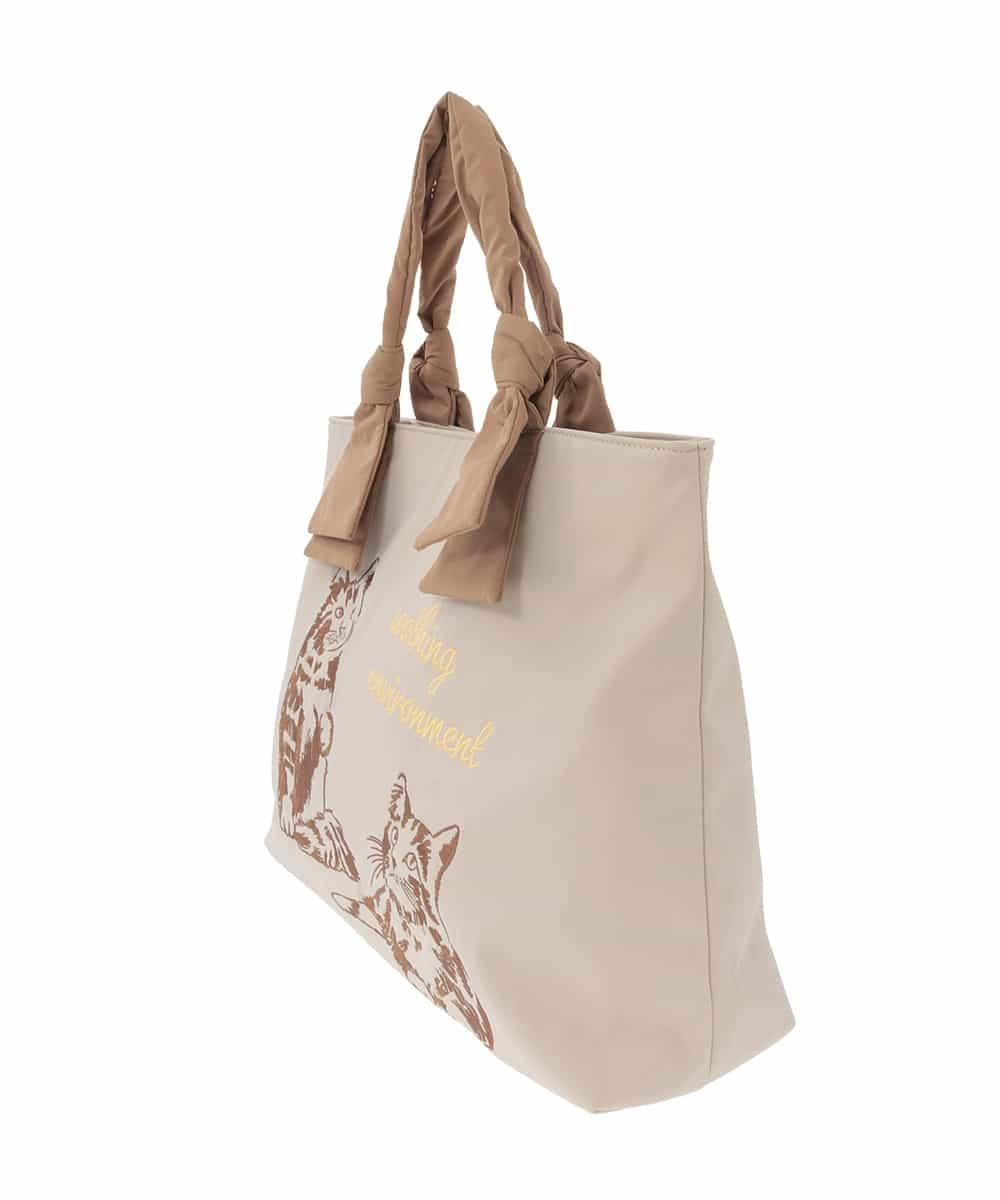 OZ5JD11089 eur3(エウルキューブ) ネコ刺繍トートバック ベージュ