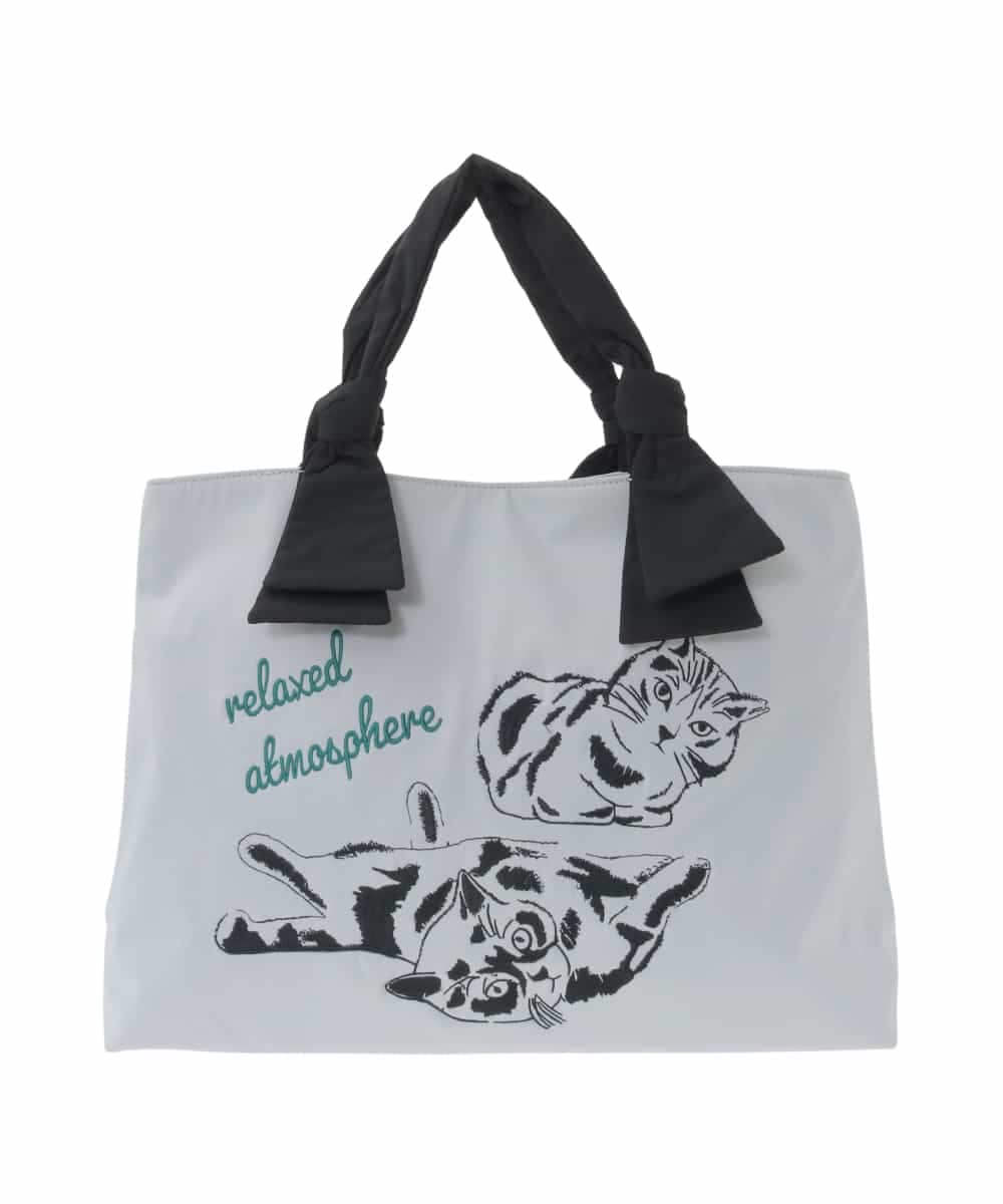 OZ5JD11089 eur3(エウルキューブ) ネコ刺繍トートバック ライトグレー