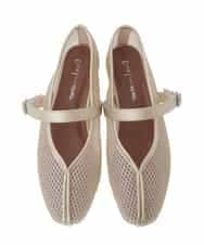 OZ6ED04079 eur3(エウルキューブ) 【la farfaコラボ】Vカットメッシュパンプス ゴールド