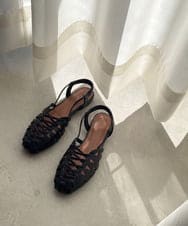 OZ6GD05089 eur3(エウルキューブ) カットワークレースアップパンプス ブラック